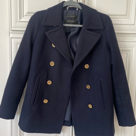 J. Crew Nello Gori Wool Cashmere Navy Bluee double breasted pea coat sz 0 - Picture 3 of 12